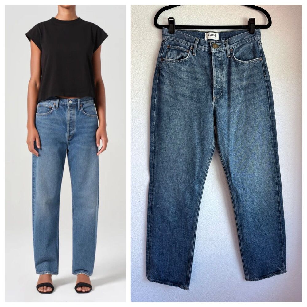 NWOT AGOLDE Women's 90s Mid Rise Straight Jeans in Essence Medium Wash Size 27